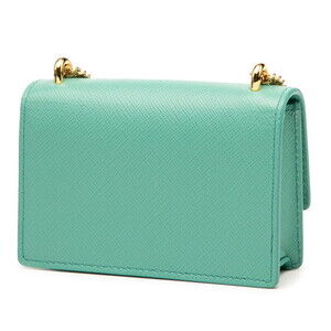 Prada Shoulder Saffiano Green Triangle Chain Logo Pouch Bag Plate